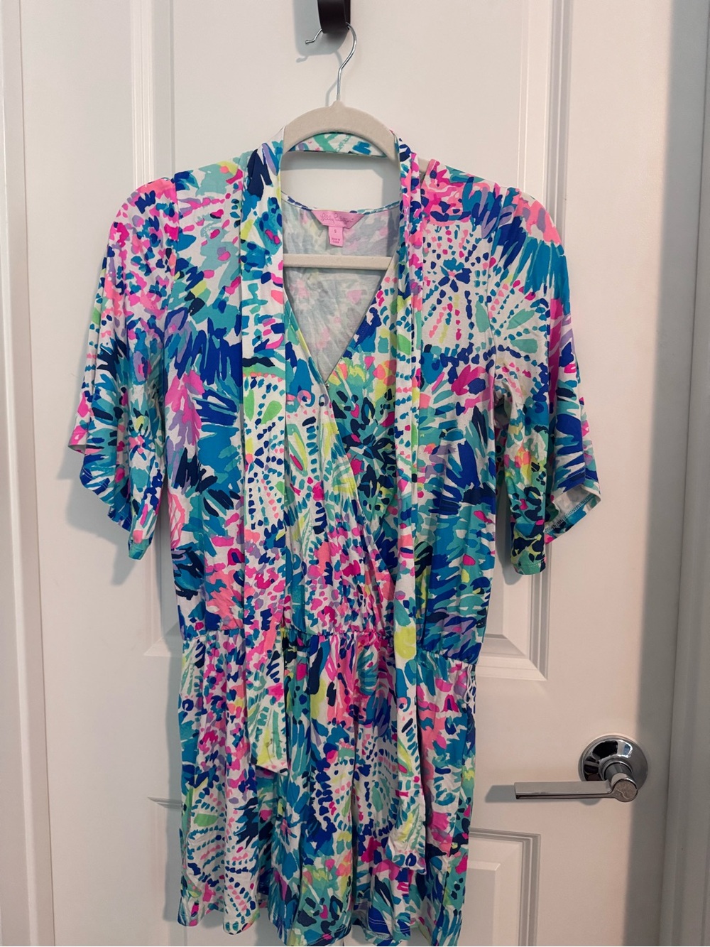 Lilly Pulitzer Madilyn Knit Jersey Faux Wrap Romper in Multi Dive In